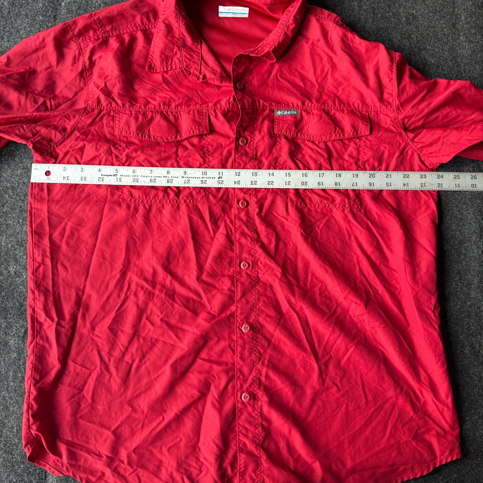 Columbia Omni-Shade Mens Large Red Hiking Shirt Vented Roll Tab Long Sleeve