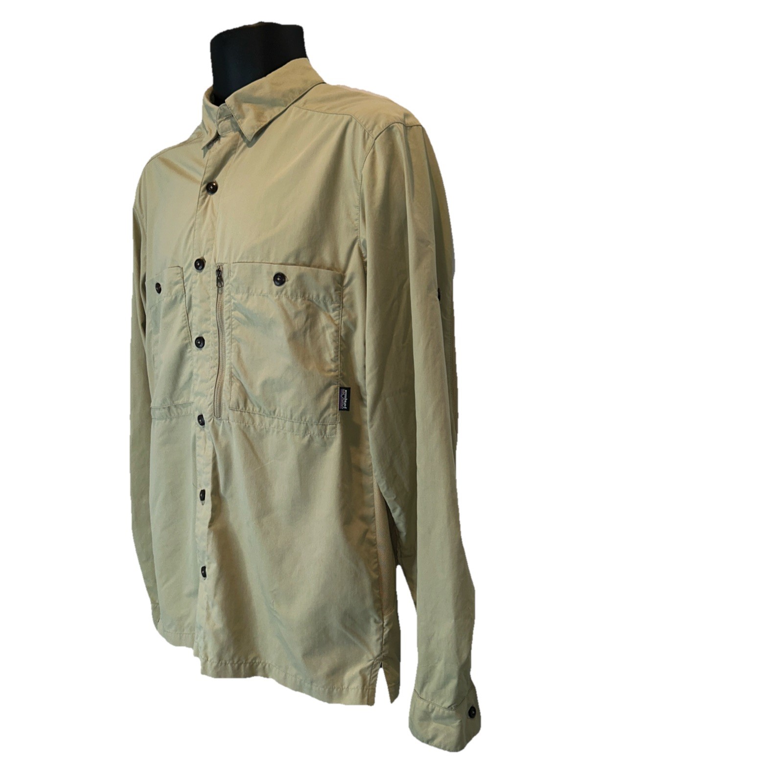 Patagonia Mens Medium Beige Cream Sun Tech Long Sleeve Button Up Shirt