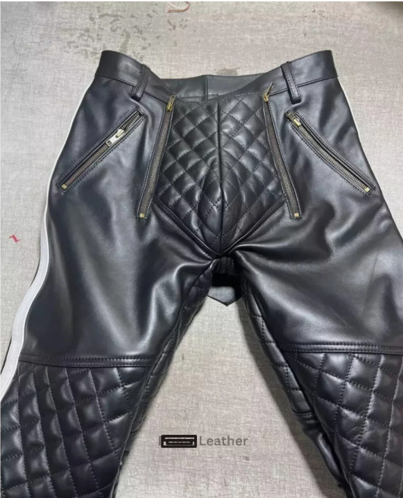 Men’s Real Cowhide Leather Pants Trousers Gay BLUF Pants Bikers Punk Kink Jeans