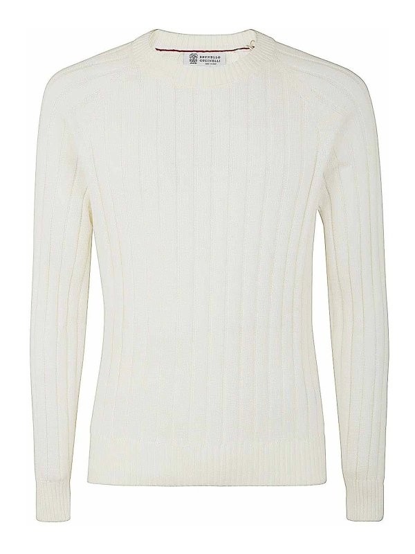 BRUNELLO CUCINELLI MEN’S IVORY RIBBED KNIT SWEATER MSRP $1265