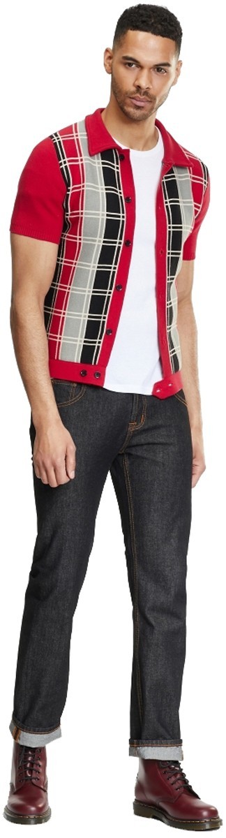 Collectif LUCA CHECK 50s Short Sleeve Kurzarm Button-Up Men’s Cardigan Sz M $87