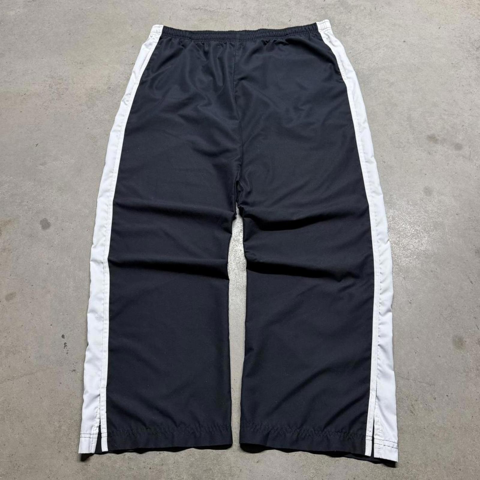 Vintage Nike Track Pants Mens XL Black White Silver Tag Baggy Wide Leg Y2K