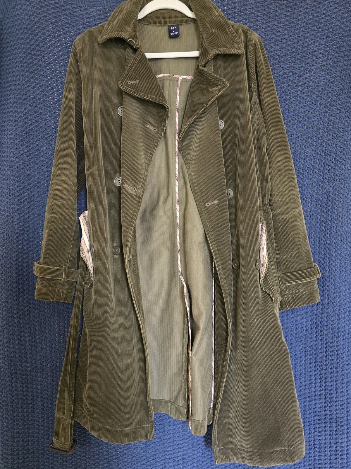 GAP Men’s Green Mid-Length Trench Coat Cotton Belted Button Pockets Size M