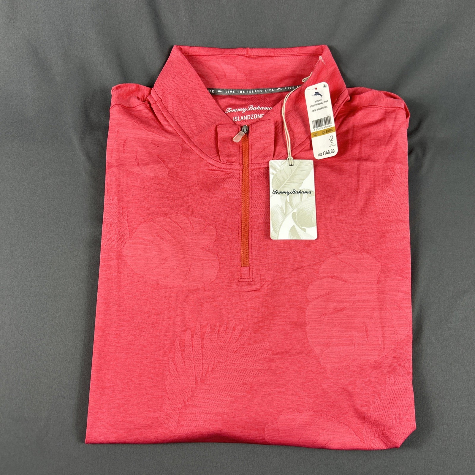 Tommy Bahama Golf Pullover Delray Frond Print 1/4 Zip 4XLB Coral NWT MSRP $148