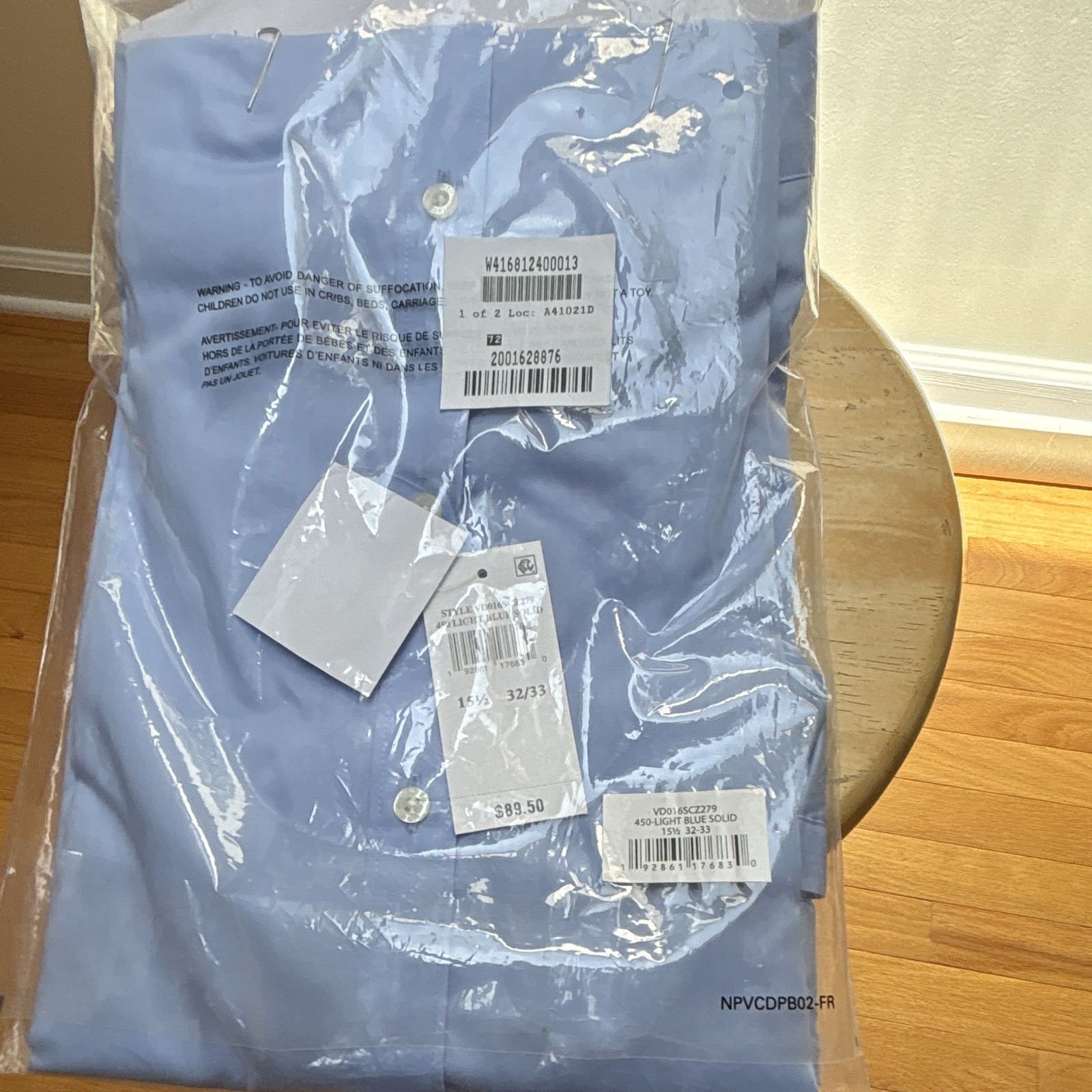 Vince Camuto Slim Fit Light Blue Solid Cotton Stretch Point Collar Shirt 15.5