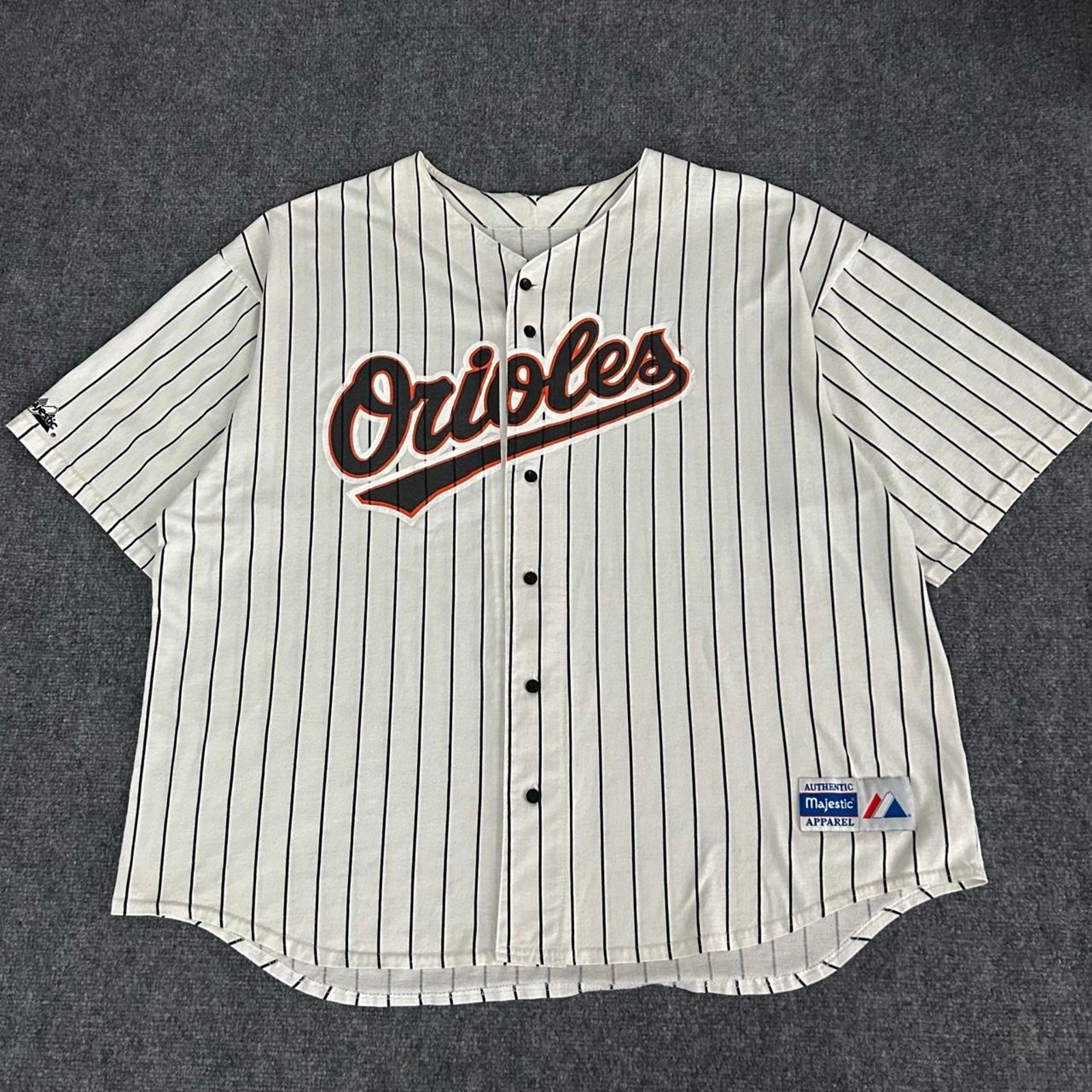 Vintage 90s Majestic Baltimore Orioles Script Logo Pinstripe Baseball Jersey 2XL