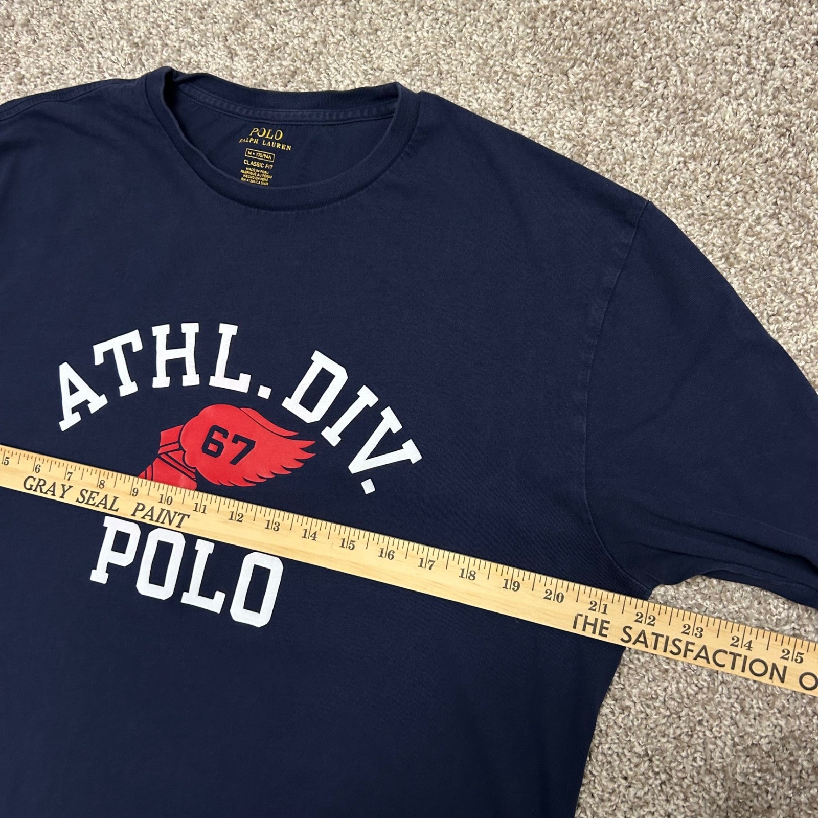 Polo Ralph Lauren P Wing Tshirt Men Size Medium Athl Div 67 Long Sleeve Blue