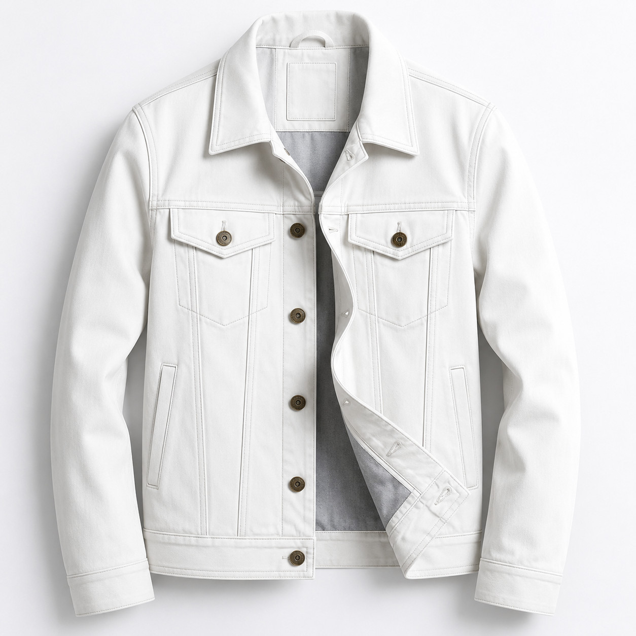 White Men’s Denim Jacket Trucker Style Button Front Casual Classic Jean Coat