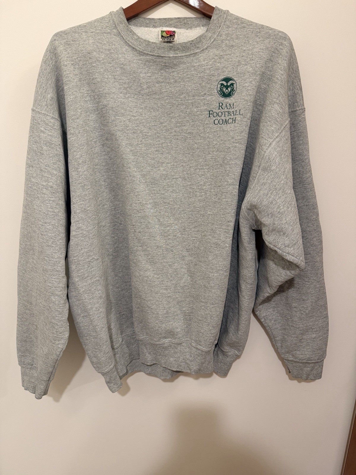 Fruit of the Loom Gray Crewneck Sweatshirt Green Logo Ram Football Coach XXL