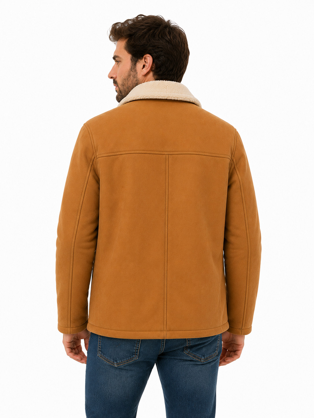 Men’s Camel Wool Shearling Teddy Coat Faux Fur Lined Winter Jacket XXS-5XL