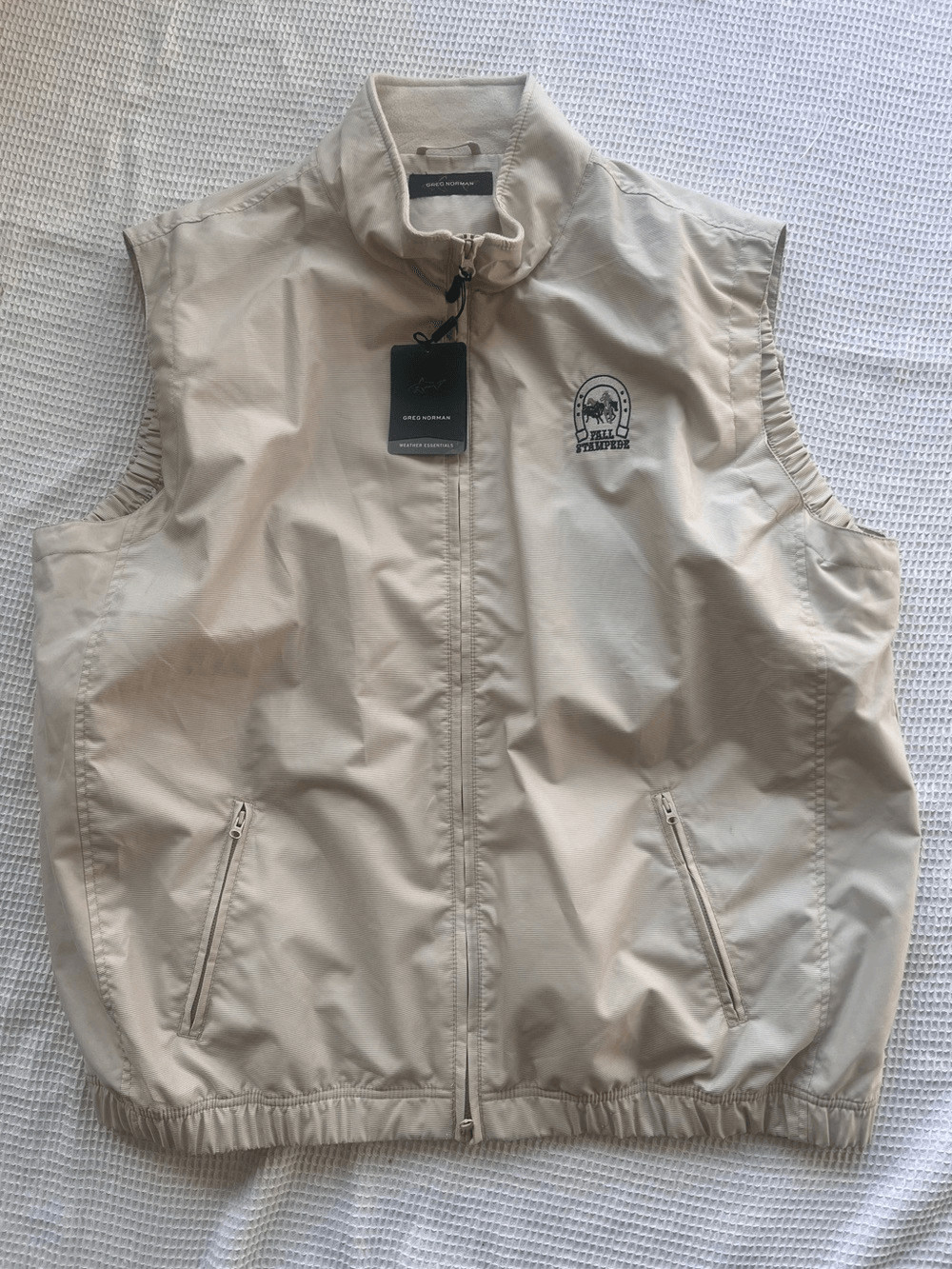 NWT Greg Norman Full Zip Golf Vest Beige Windbreaker Lined Lightweight XXL