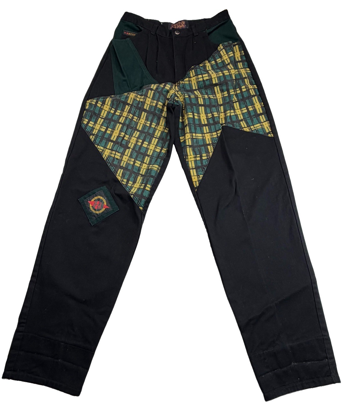 Vintage Trutus Patchwork Mens 31(30×34) Jeans Black Plaid Streetwear Grunge 90s