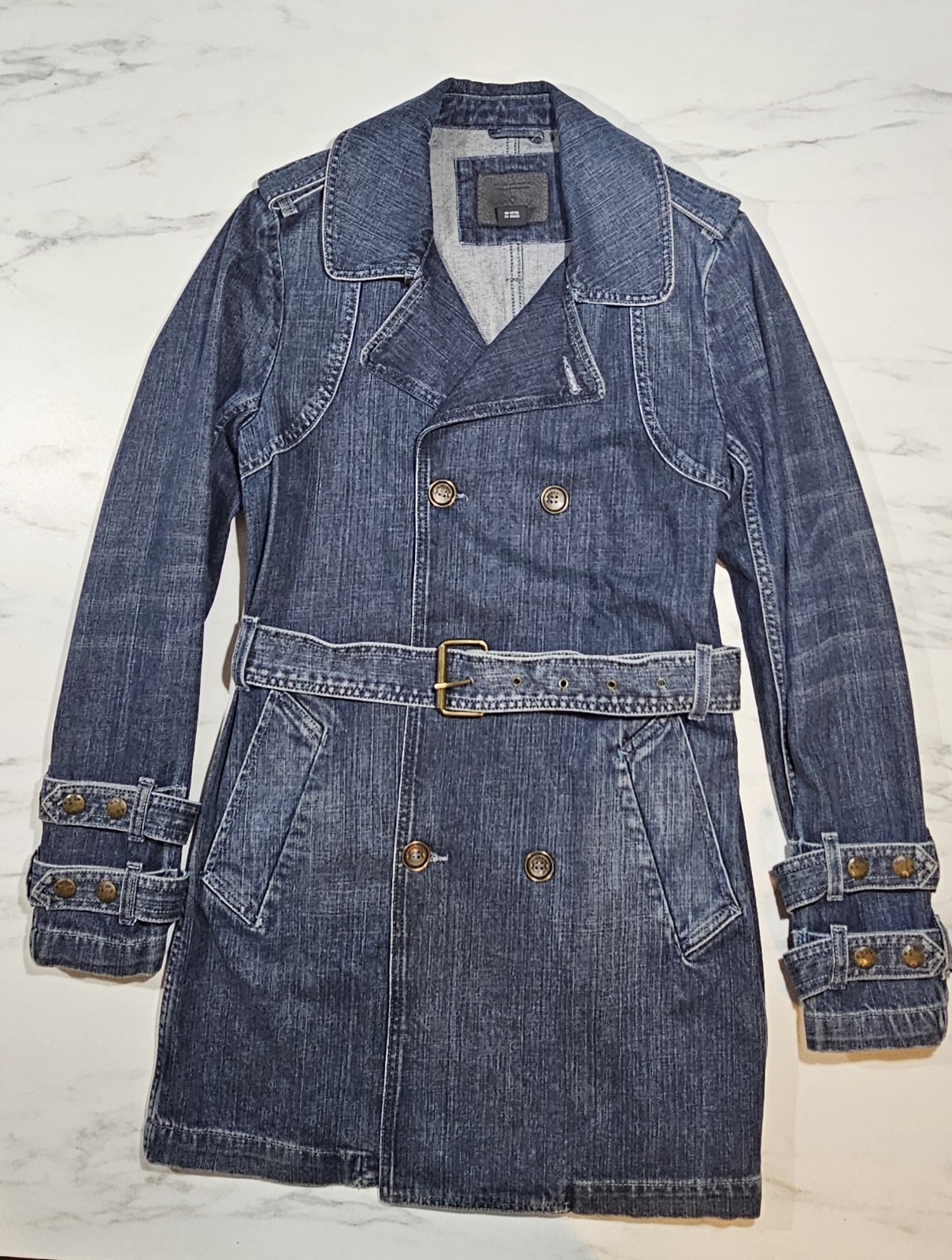 GUESS Men’s Double Breasted Trench Coat, Long Sleeve XS
