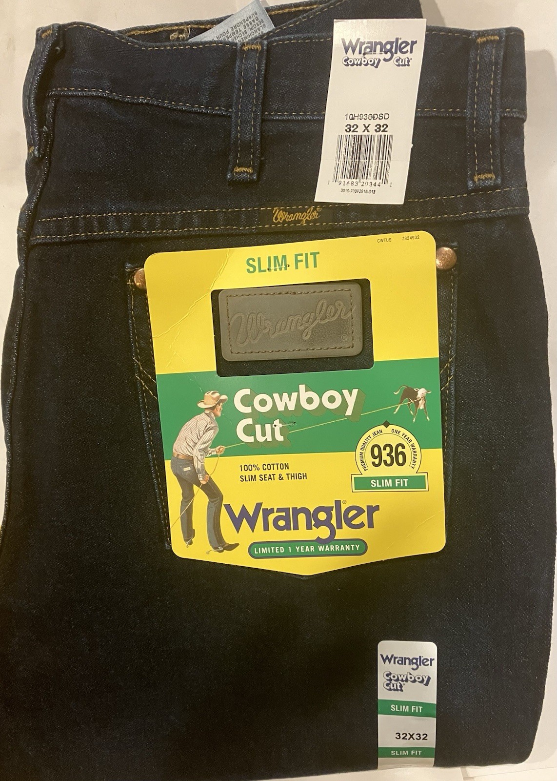 32×32 Wrangler 936 Slim Fit Cowboy Cut Dark Blue