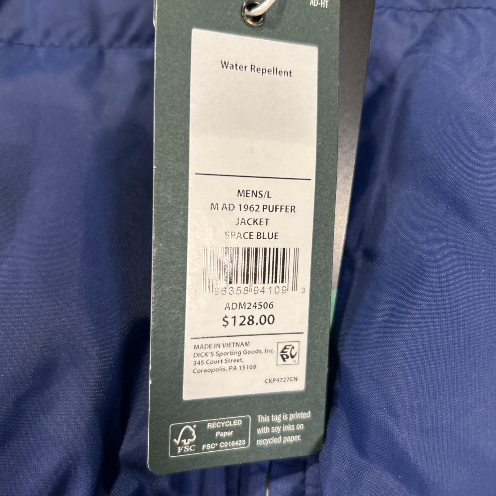 Alpine Design 1962 Puffer Winter Jacket Quilted Space Blue Mens Large