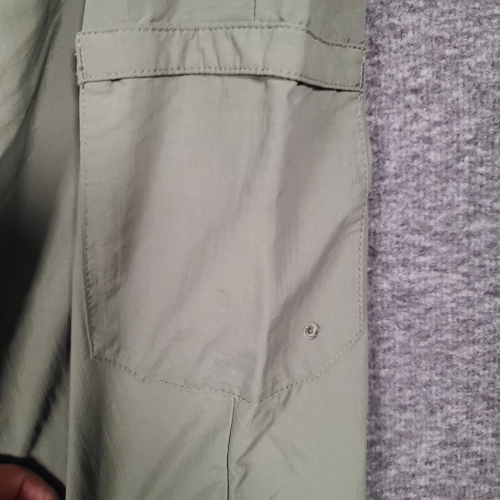 Columbia Olive Green Size Medium 27L Work Pants Elastic Drawstring Zip Button