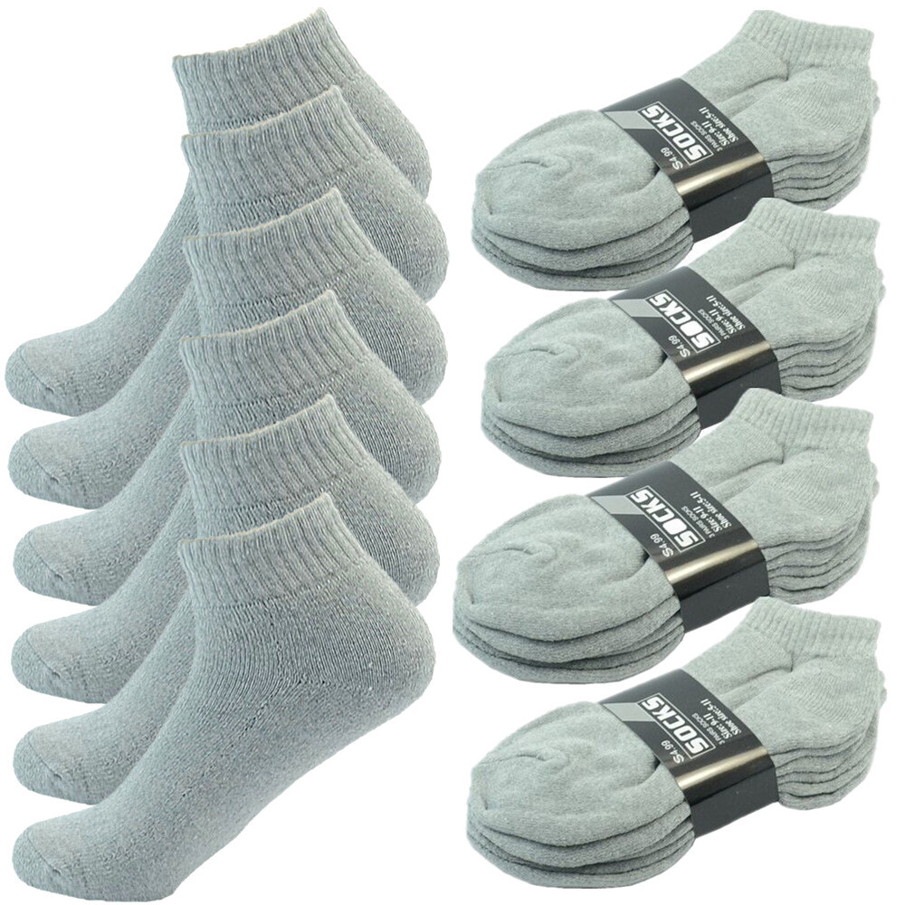 3-12 Pairs Men Gray Sports Athletic Ankle Crew Socks Cotton Low Cut Size 9-13