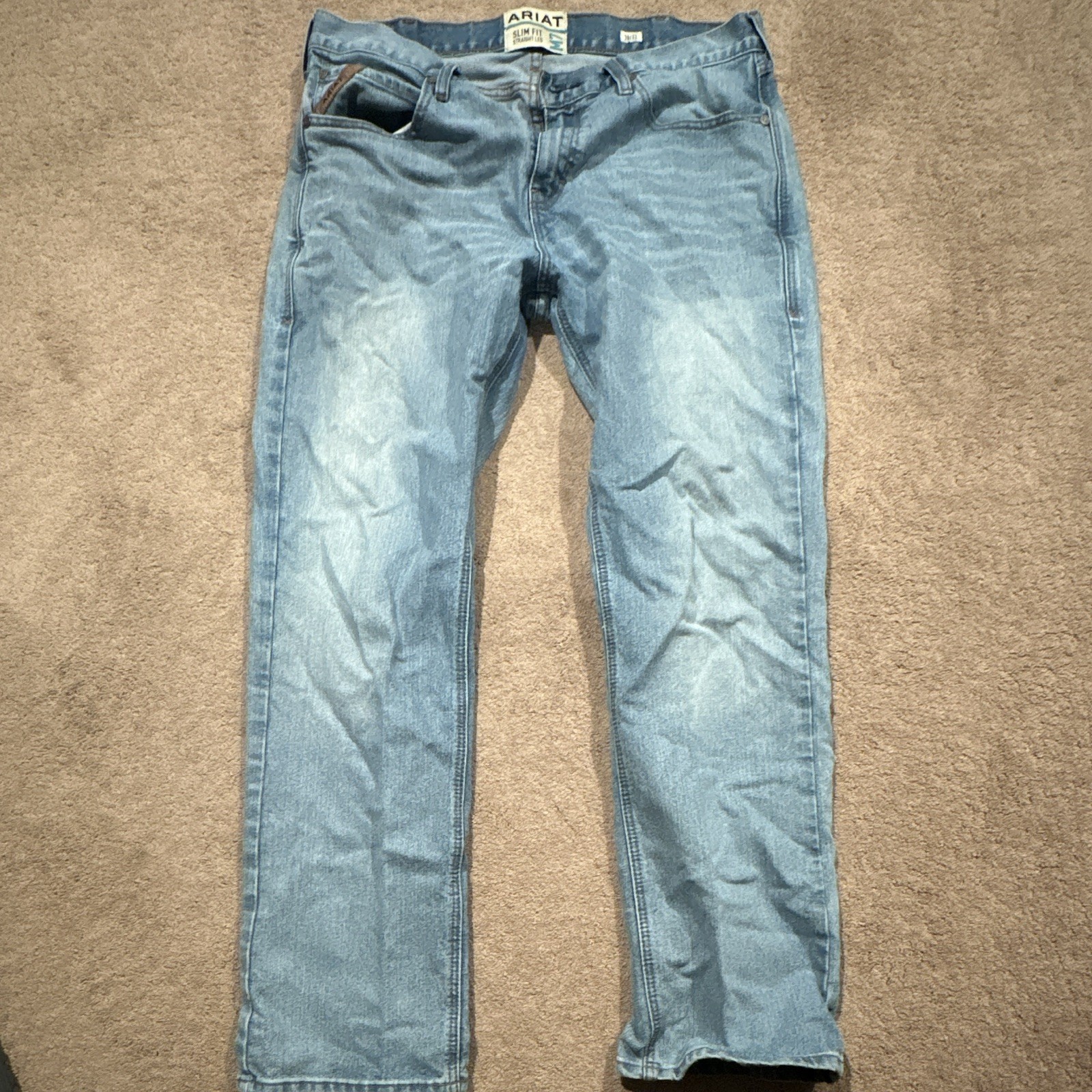 36×32 Ariat M7 Men’s Slim Fit Straight Leg Light Wash Blue Denim Jeans 5-Pocket