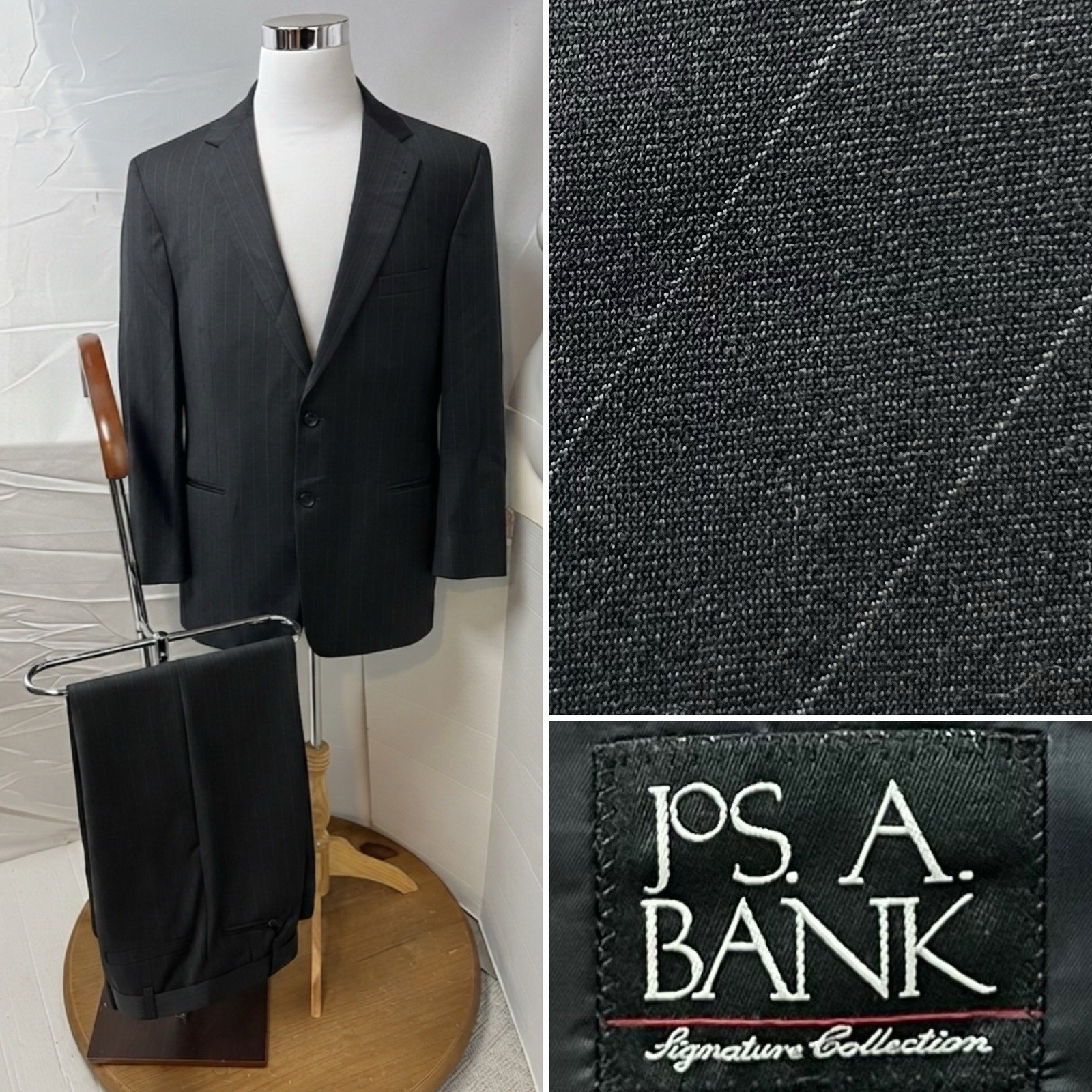 Jos. A. Bank Men’s 46R Blazer 38×32 Pants Charcoal Gray Pinstripe Gordon Suit
