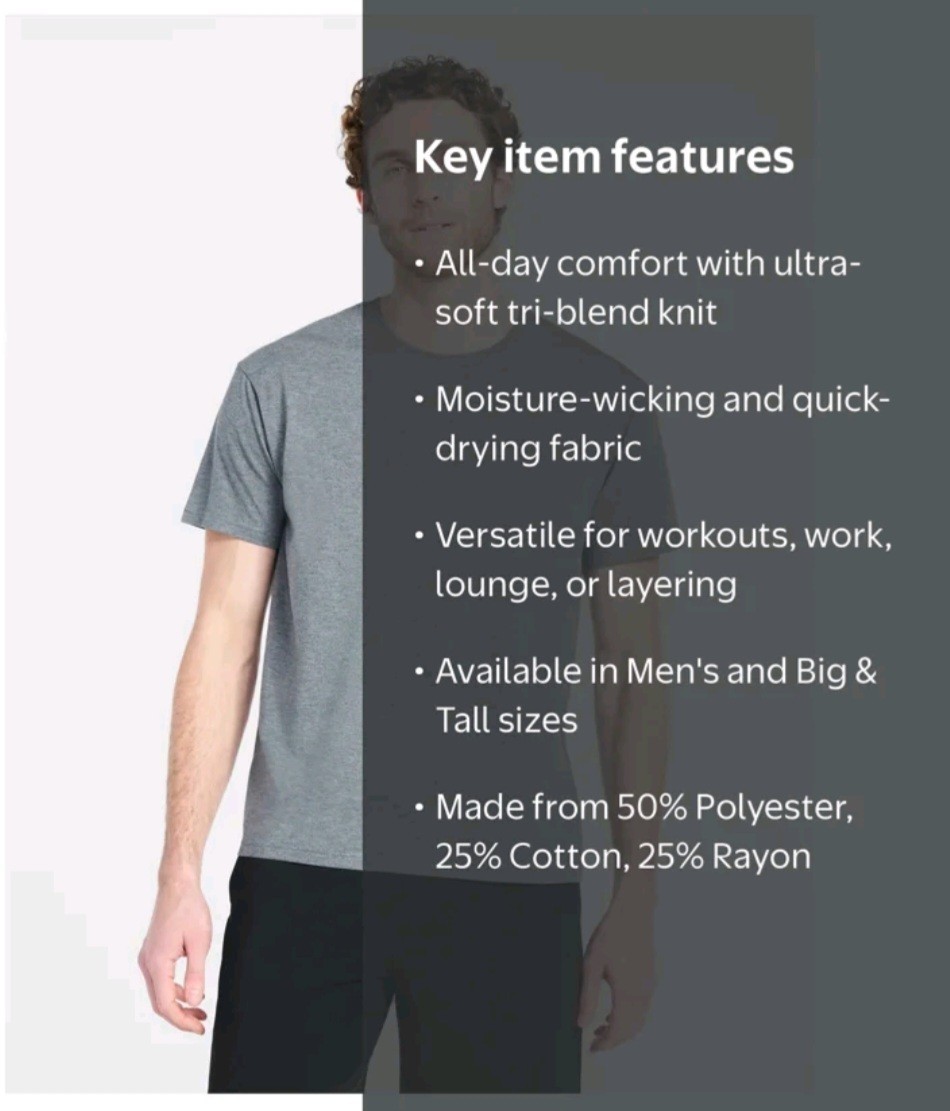 Athletic Works Men’s Tri Blend Tee with Short Sleeves 2-pack