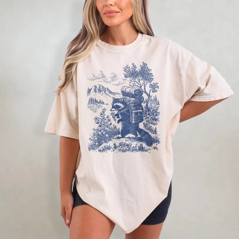 Raccoon Hiking Funny Nature Animal Comfort Tee
