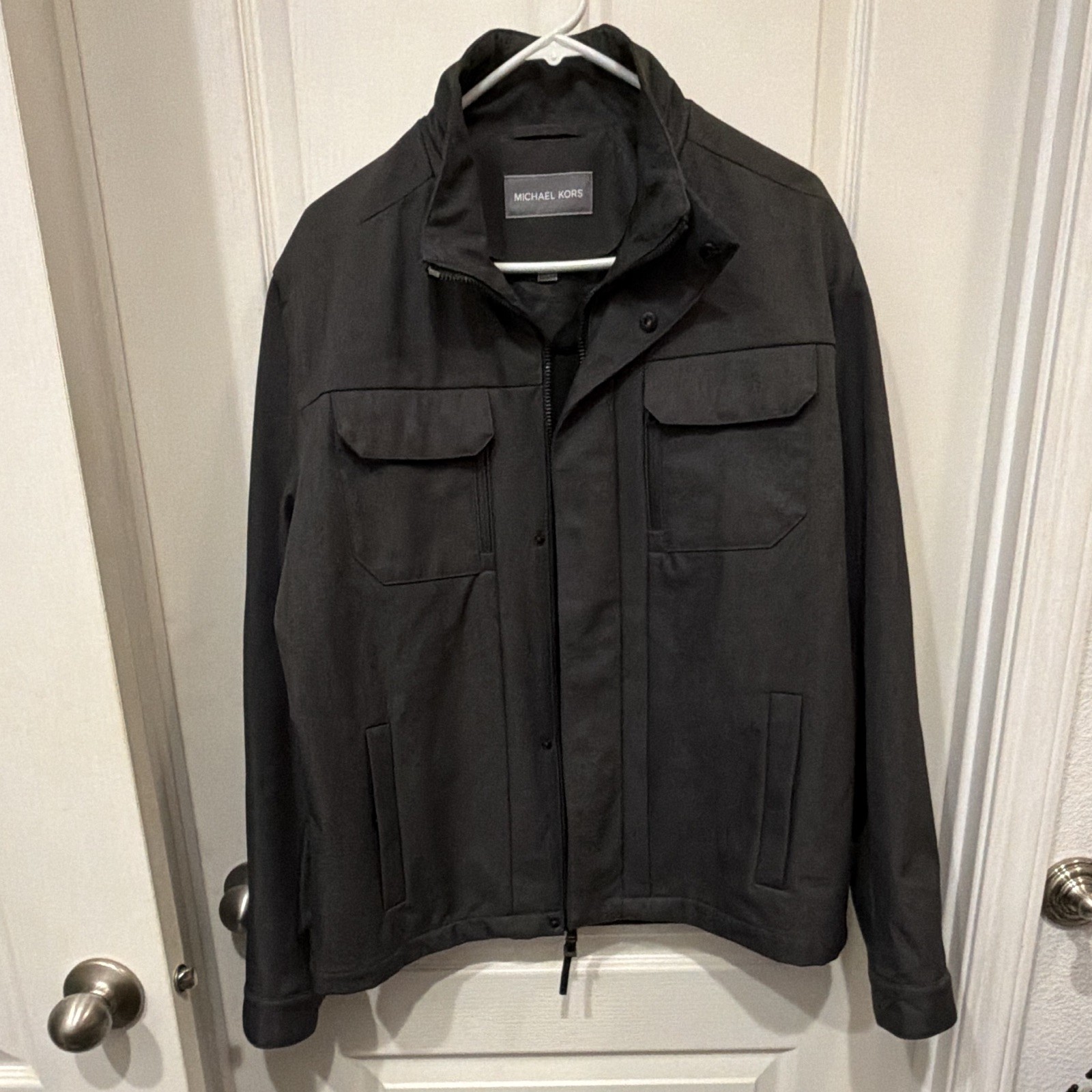 Michael Kors Men’s Black Full Zip Lined Short Jacket, Stand-Up Collar, L