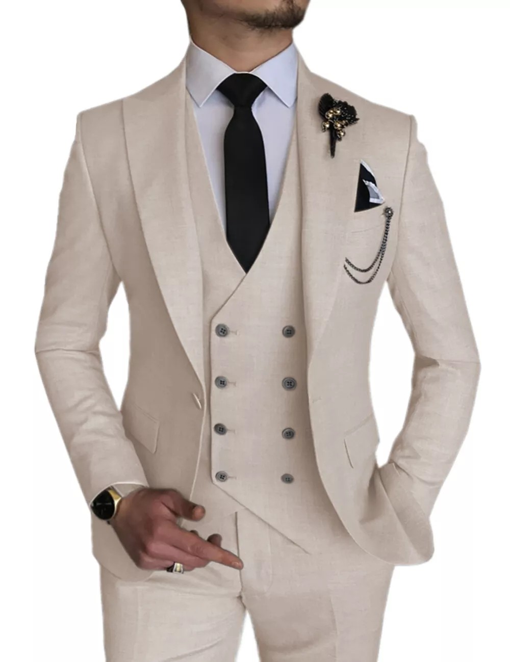 Stylish Wedding Party Suit Mens 3Pcs Blazer Vest Pant Formal Business