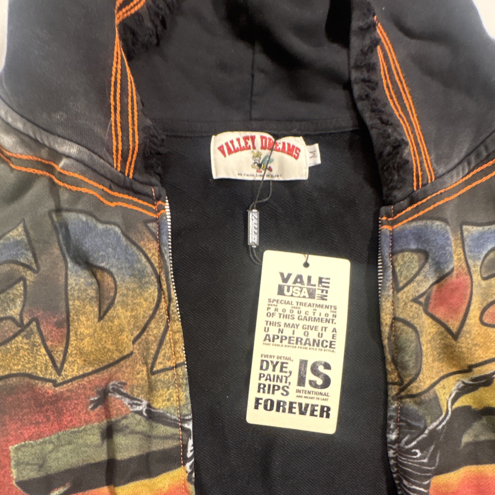 Valley Dreams Men’s Full Zip Hooded Fleece Hoodie Graphic Bee Black Multi M
