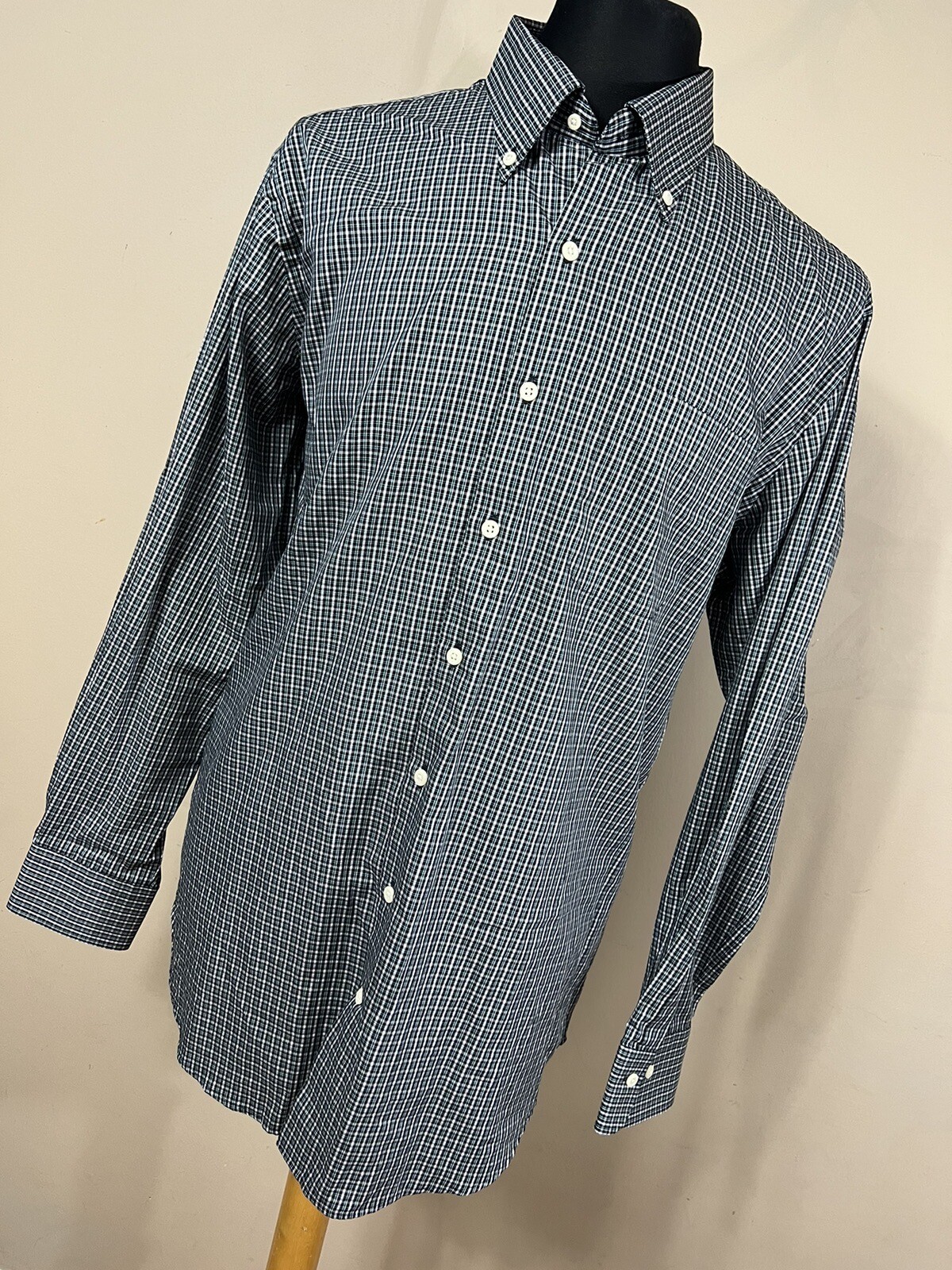 Peter Millar L Large Shirt Gray Blue Checkered Button Down Front Cotton Mens B3