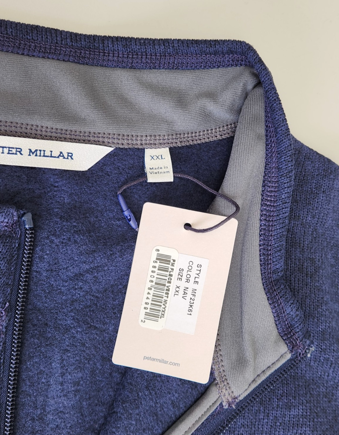 Peter Millar Crown Sweater Full-Zip Fleece Vest Navy Blue Mens XXL 2X-Large, NEW