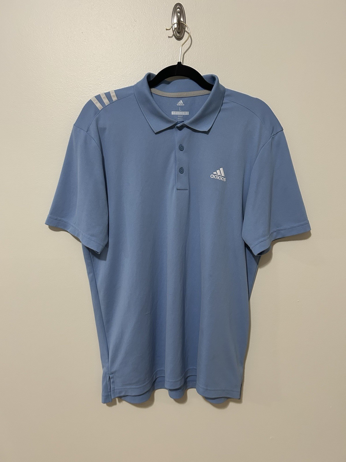 Adidas Mens Golf Polo Shirt Size Large Solid Light Blue With Logo Short Sleeve