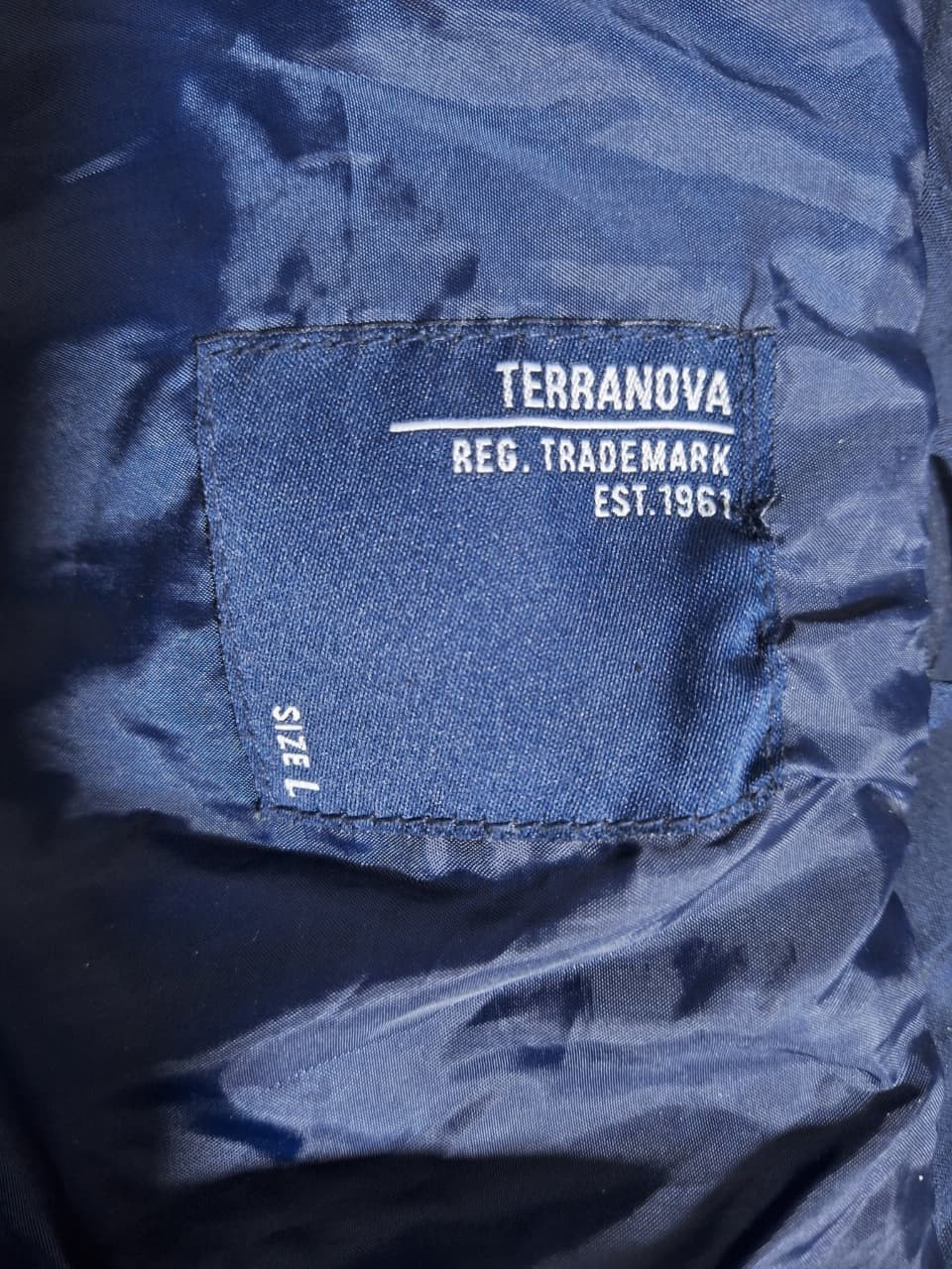 Terranova Mens Hooded Jacket Navy Blue Size L Full Zip Casual water resistant
