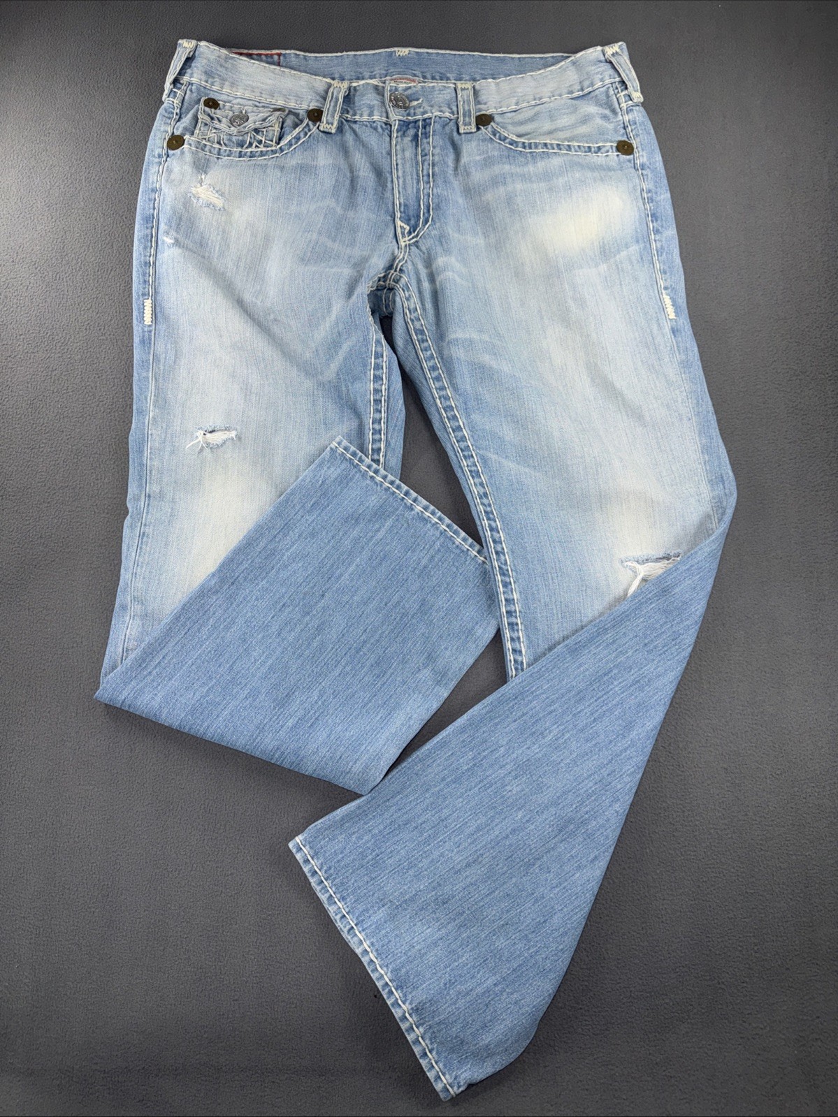 True Religion Ricky Super T Jeans Mens 42×34 Flap Pocket Y2K Heavy Stitch