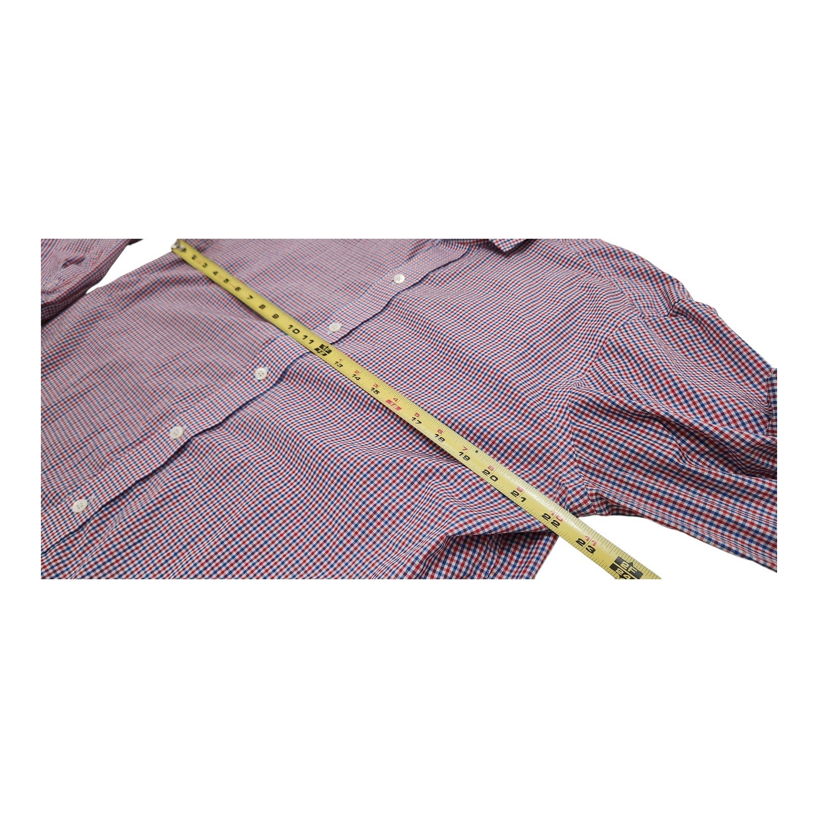 Ledbury Fine Shirtmaker Mens 17 43cm Red White Blue Gingham Button Front Shirt