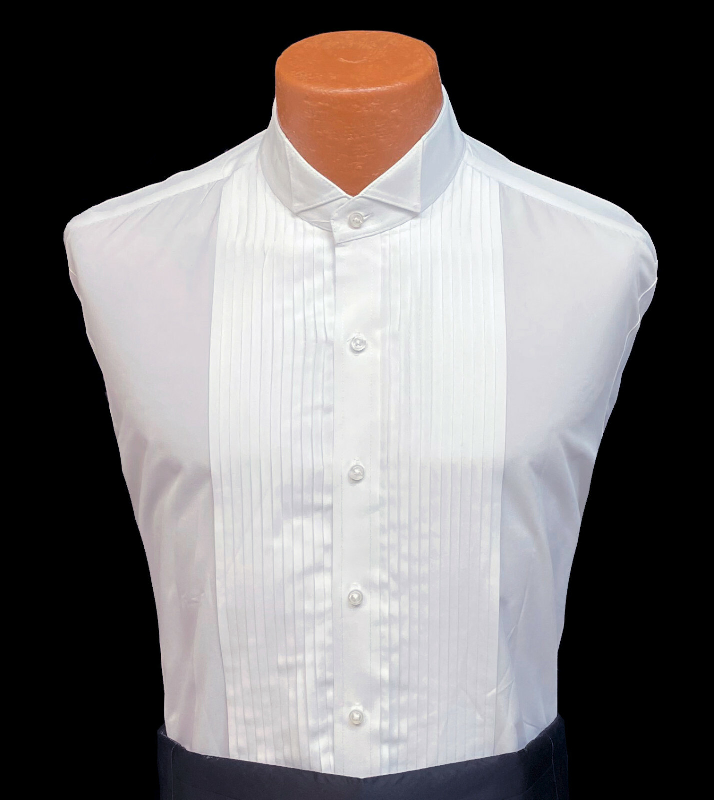 Men’s White Wing Collar Tuxedo Shirt Pleated Front Washable Wedding Prom Mason