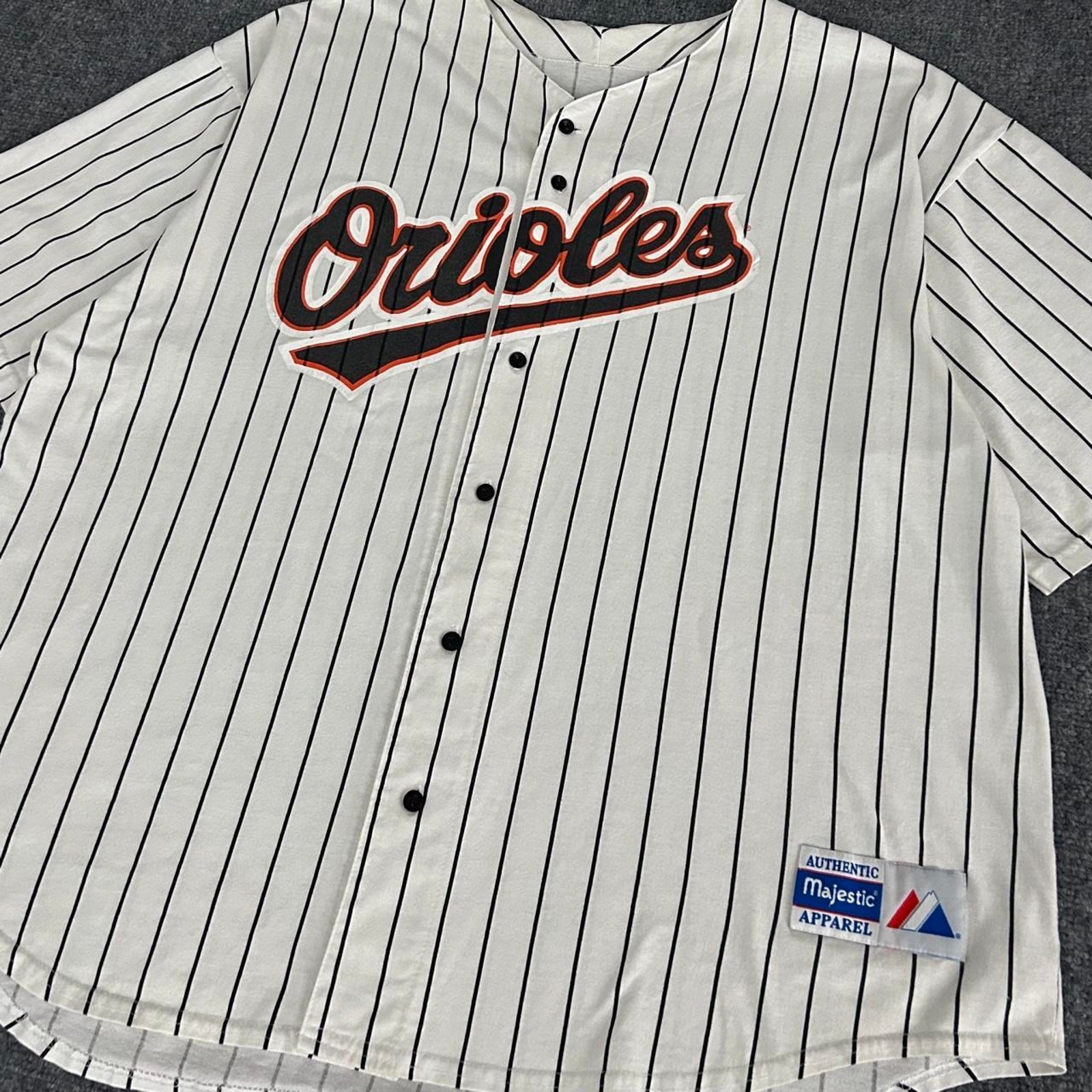 Vintage 90s Majestic Baltimore Orioles Script Logo Pinstripe Baseball Jersey 2XL