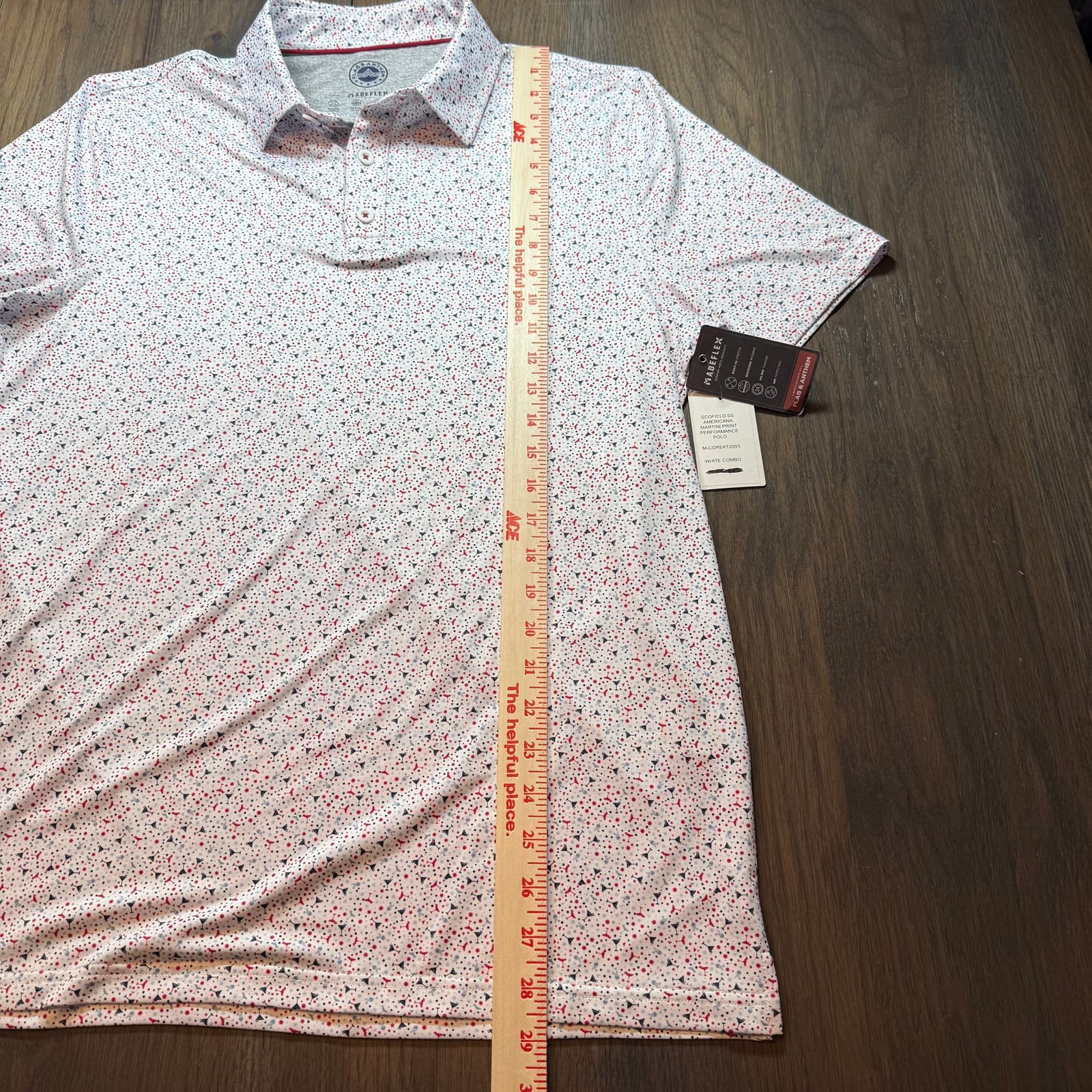 Flag & Anthem Scofield Mens M Performance Polo White Martini Print Golf Shirt
