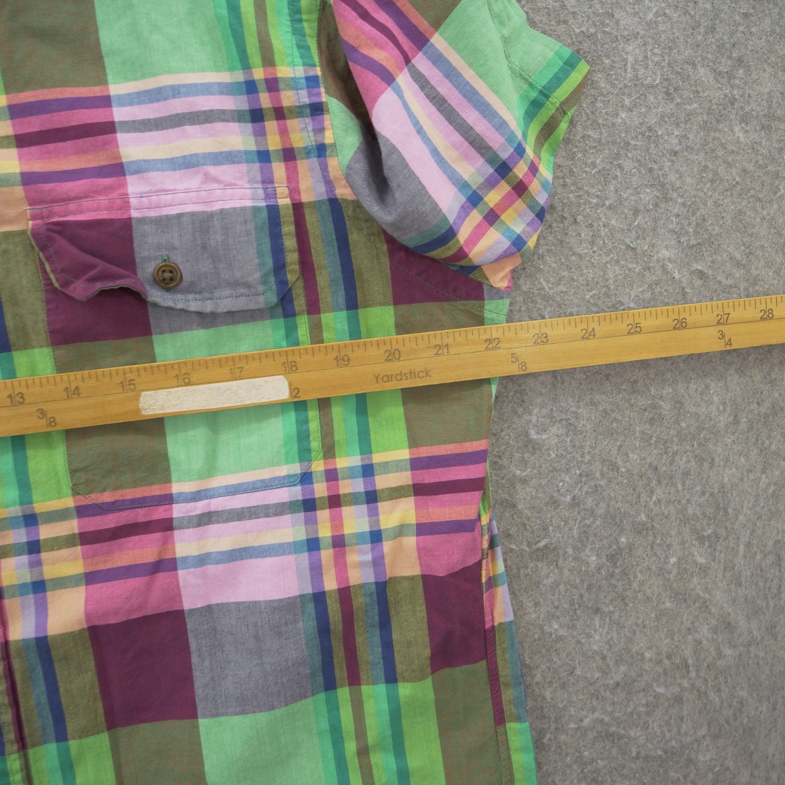 Polo Ralph Lauren Shirt Mens Large Green Purple Button Up Plaid Short Sleeve