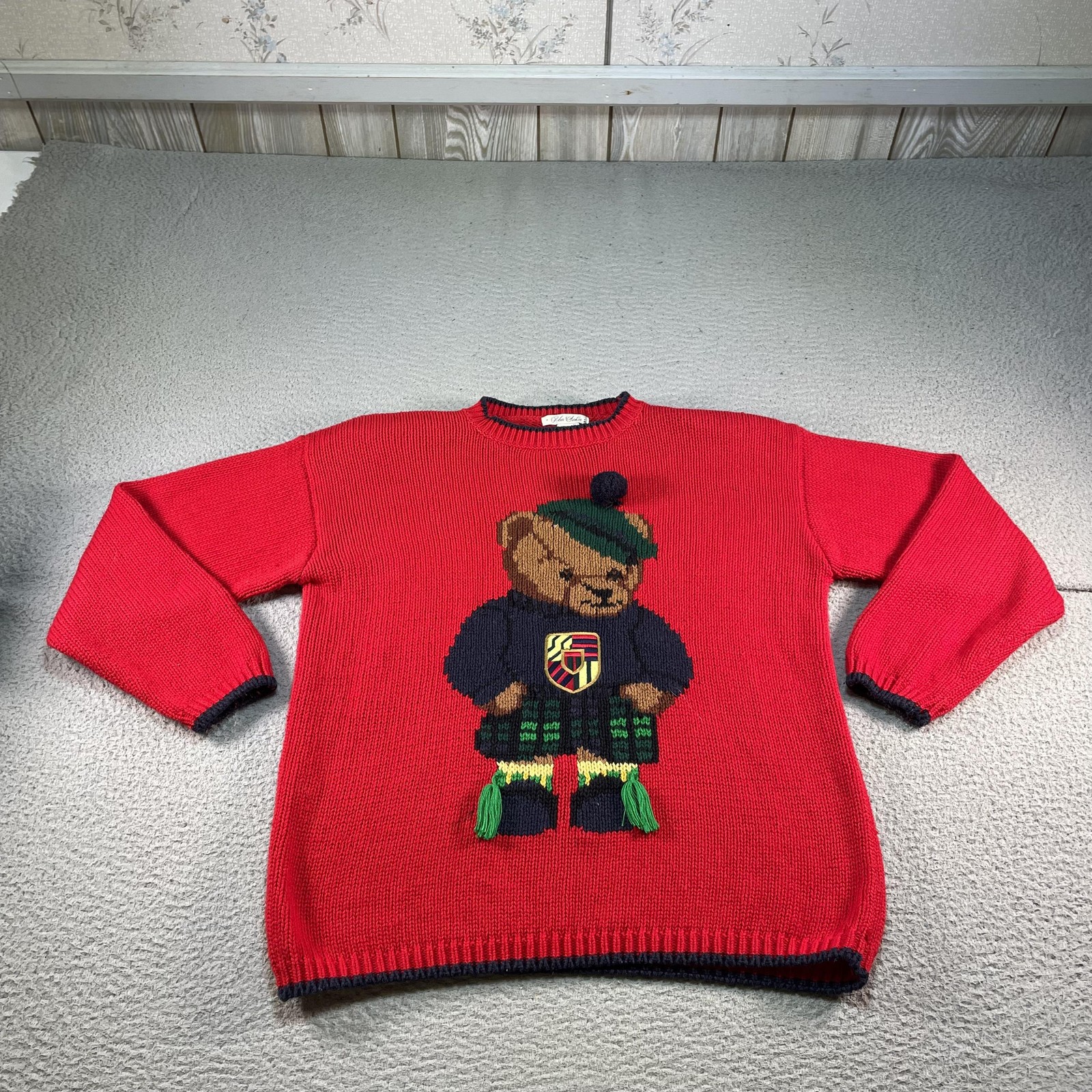 Vintage Sweater Mens Small Red Teddy Bear Preppy Golf Tassel 80s 90s Tennis
