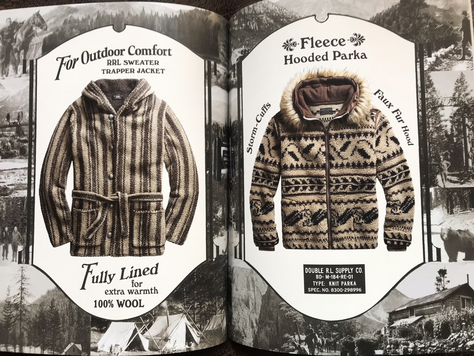 RRL Ralph Lauren Southwestern Faux Fur Fleece Hoodie Jacket-MEN- XL