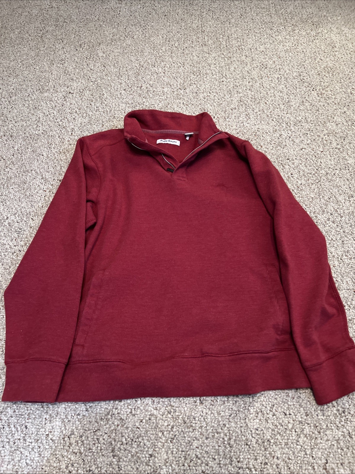 Mens Tommy Bahama Quarter Zip Sweater Medium Red Pullover