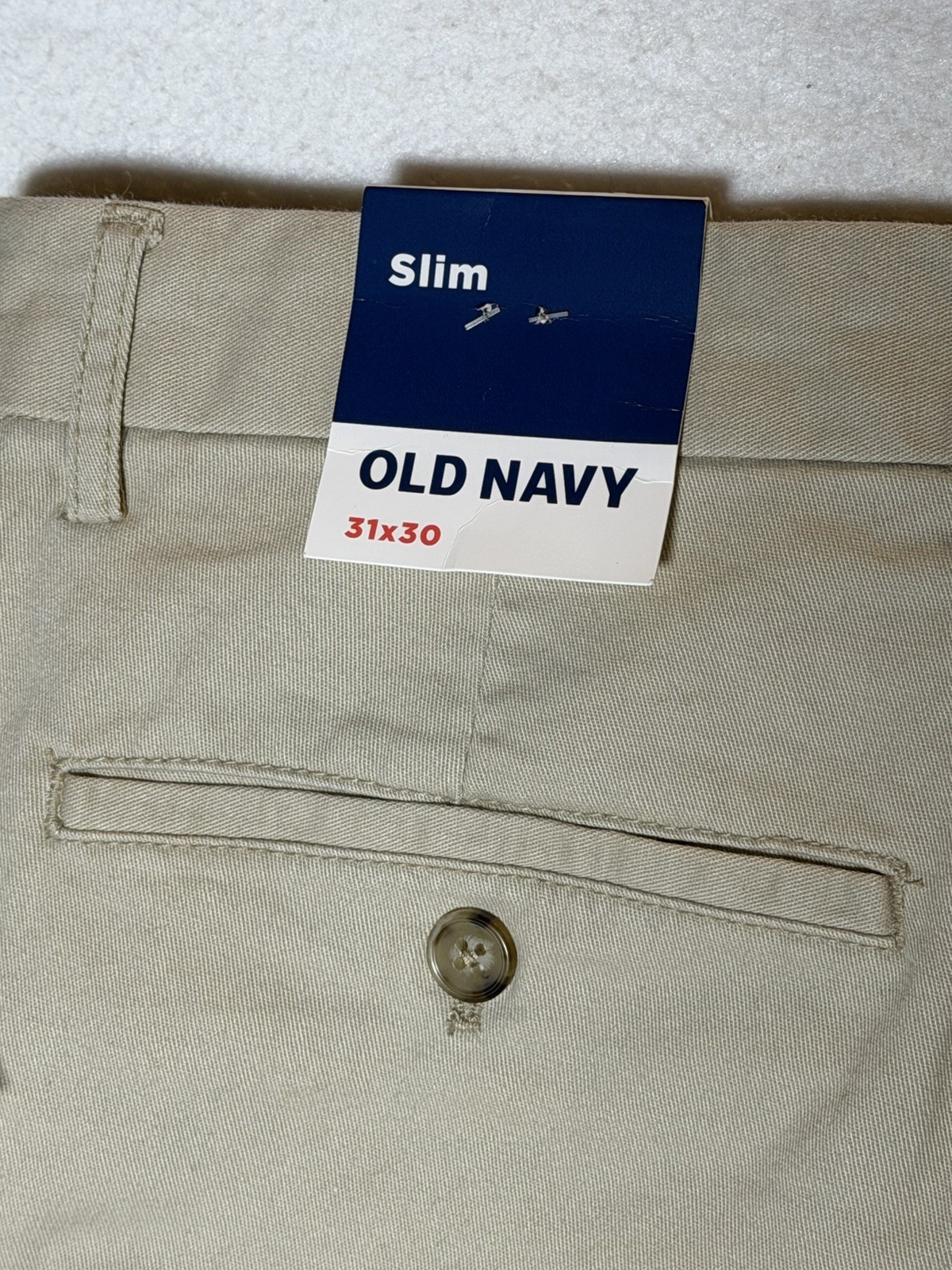 Old Navy Built-In Flex Men’s Beige Chino Pants Slim Tapered 31×30 Cotton Stretch