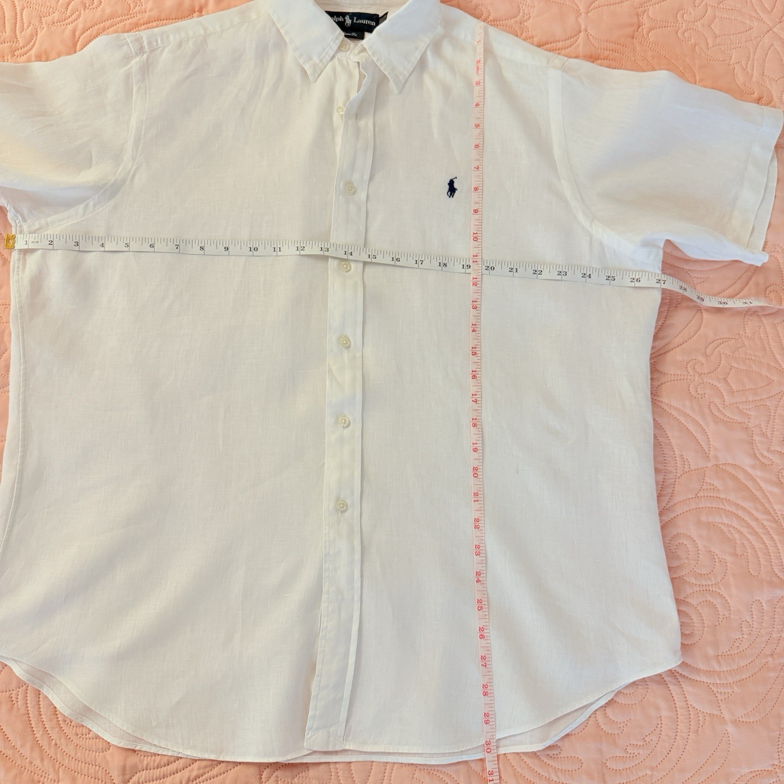 Ralph Lauren Classic Fit Linen Shirt XL White Short Sleeve Button Front
