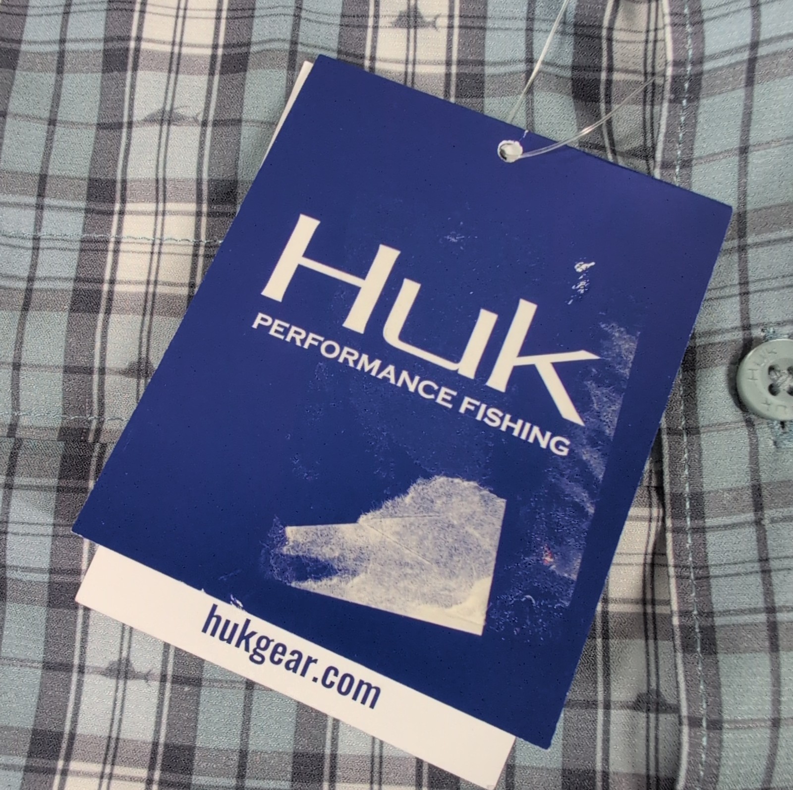 NWT HUK Tide Point Button Down Performance Long Sleeve Mens Sz S Blue Check