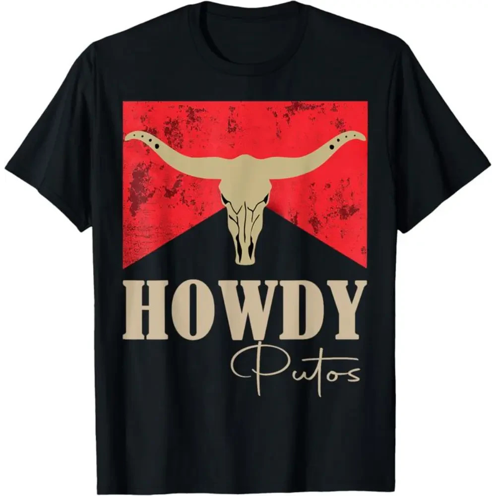 [100% Cotton] 100% Cotton Howdy Putos Bull Skull Country Cowboy Western Graphic