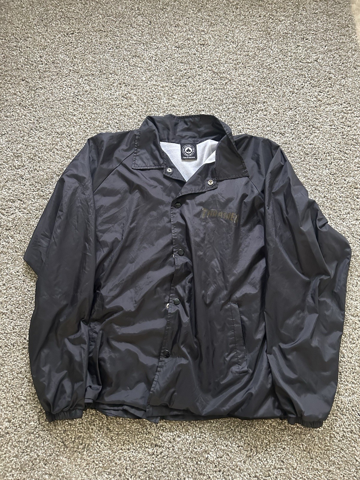 Thrasher Pentagram Coach Windbreaker Jacket Mens XL Black Gold Lined Snap Button