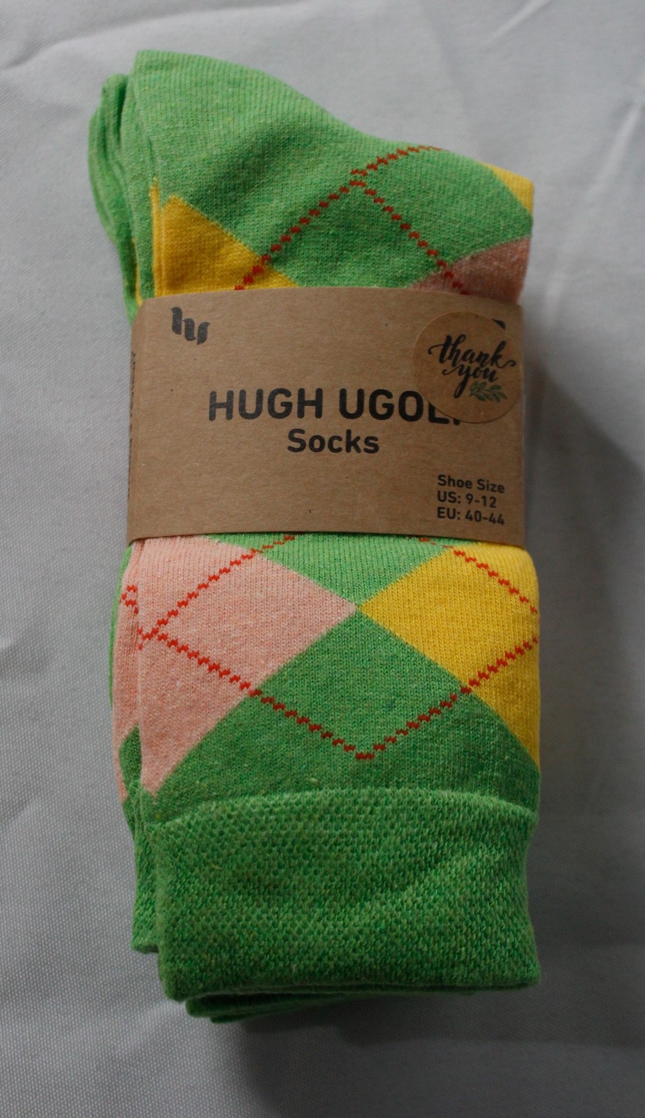 Hugh Ugoli Unisex Colorful Cotton Dress Crew Argyle Socks DH3 Green Large NWT