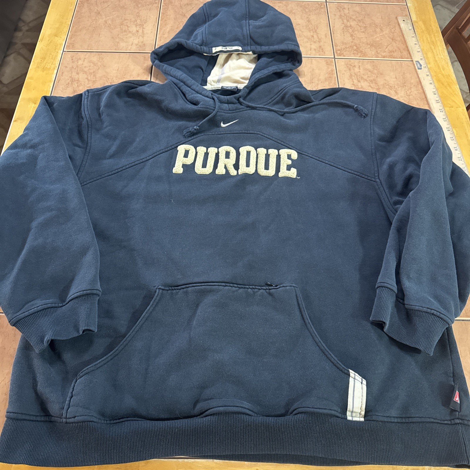 Vintage Nike Team Purdue Center Swoosh Hoodie Men’s Sz XL Black Gold Spellout