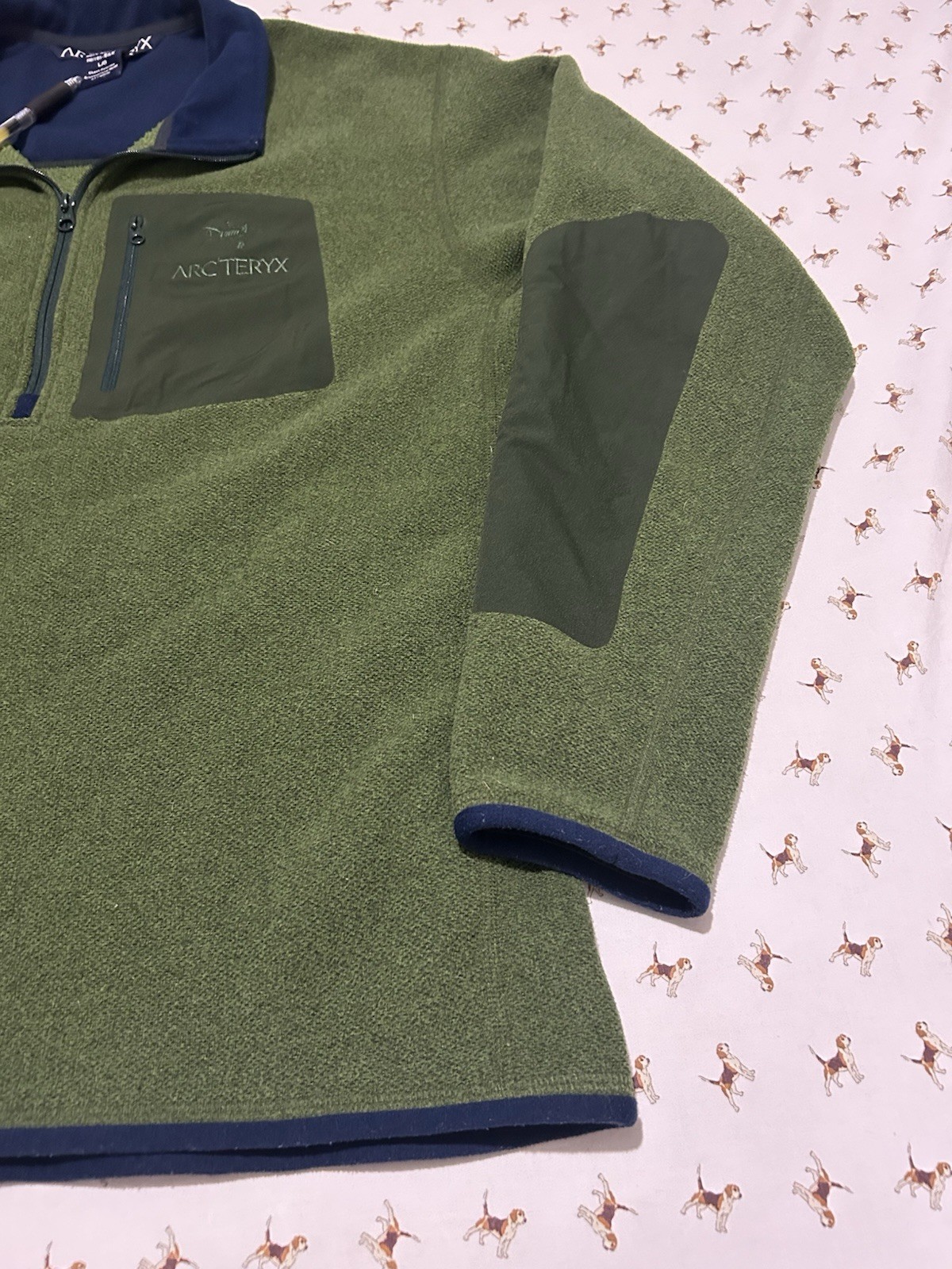 Arc’teryx Green/Blue Polartec 1/4 Zip Fleece Mock Neck Pockets Size L/G