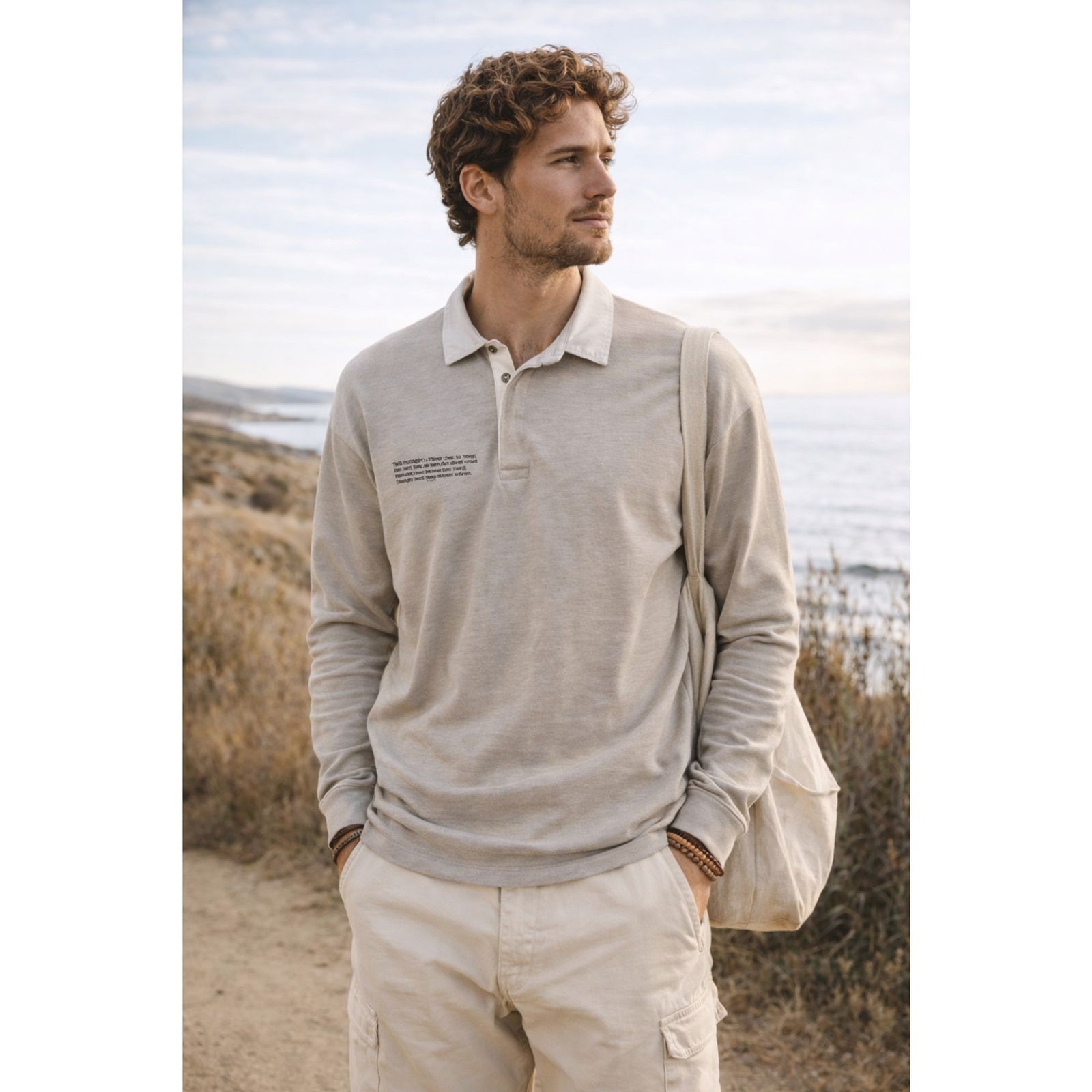 PANGAIA Gray Long Sleeve Polo Shirt Pullover Sweatshirt Top Mens Size Large